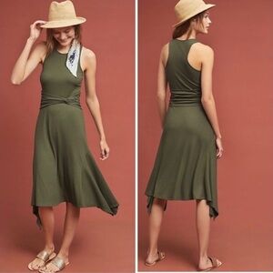 Anthropologie Moss Green Kingsolver Handkerchief Dress Asymmetric Ribbed Size L